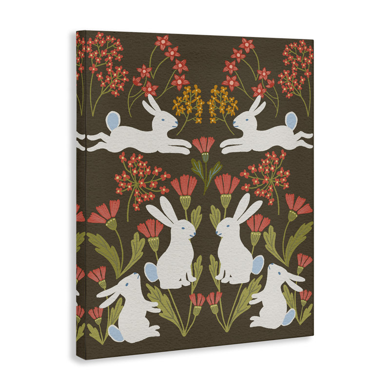 Art mural sur toile Wild Spring Blooms & Rabbits, design par Regina Moore, H 48 po x l 36 po