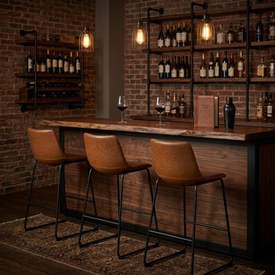 Tabouret de comptoir moderne en similicuir avec repose-pieds à dossier bas
