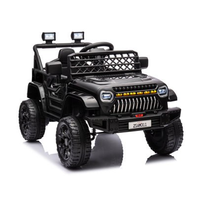Camion pour enfant à piles de 12 V, véhicule électrique avec télécommande pour les parents, deux moteurs de 25 W, suspension à ressort, lumières DEL et musique pour tout-petits de 3 ans et plus