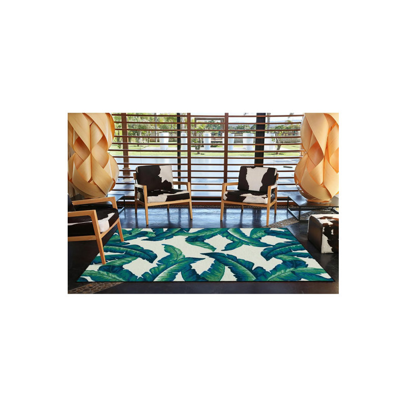 Tapis lavable bleu à motif de feuille d'arbre vert, Sous-tapis carré 3 pi 3 po inclus