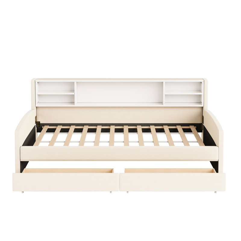 Twin Size Upholstered Platform Bed With Storage- Soft Velvet Fabric, Comfortable Headboard, Spacious Drawers For Extra Bedding And Clothing Headboard Side , Convenient