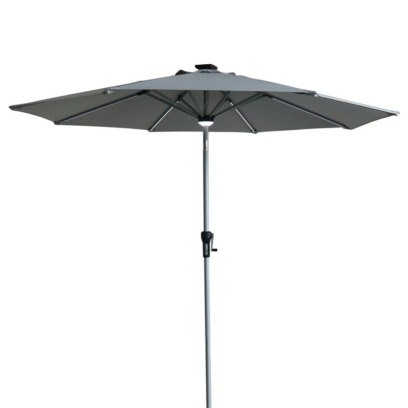 Parasol de marché pour l'extérieur avec lumière à manivelle et inclinaison grise 9 pi