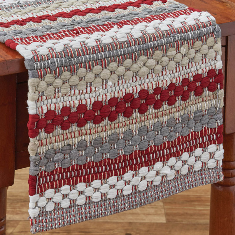 Farmhouse Holiday Chindi Table Runner, 54" L x 13" W, Gray/Red