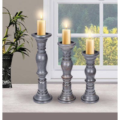 Bougeoirs en bois brûlé, ensemble de 3 bougies