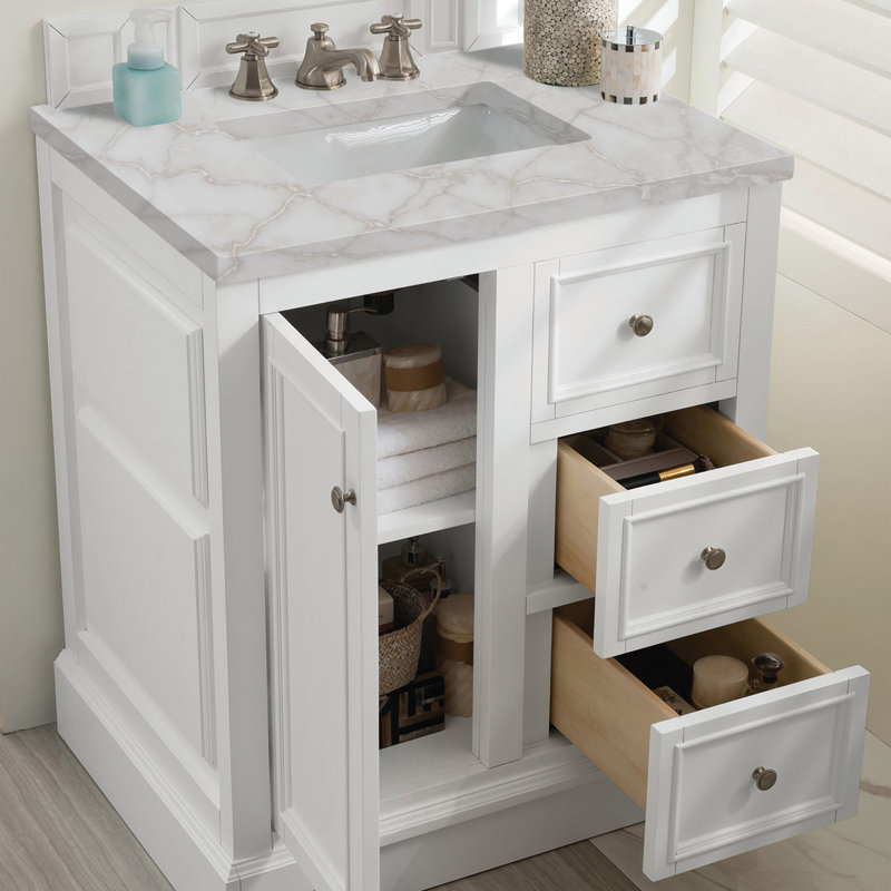 Kewstoke 31.3'' Single Bathroom Vanity with Top, Bright White, Victorian Silver, 8" Widespread