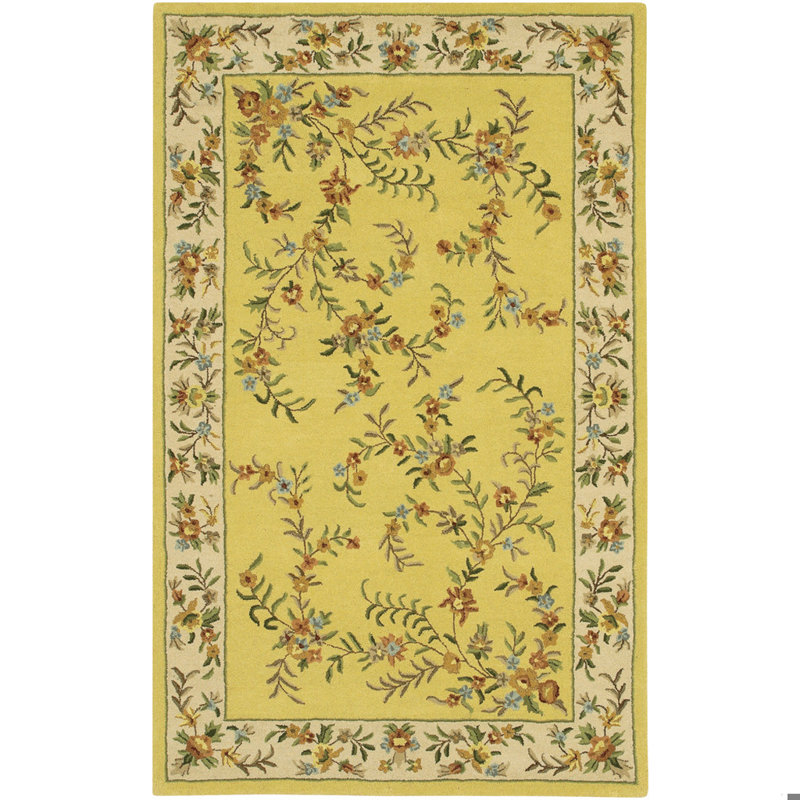 Cathkin Authentic Hand-Tufted Handmade Yellow & Cream French Country Botanical Wool Area Rug, Rectangle 5' x 7'6"
