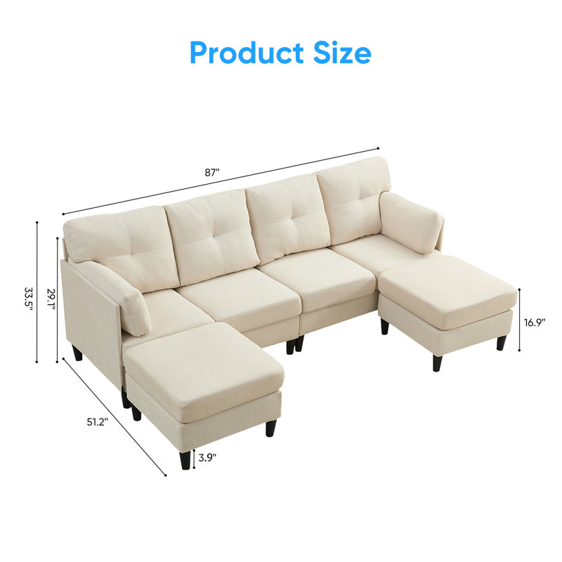 Canapé modulaire convertible en L 87 po à 4 places 87 po - Combinaison gratuite de 4 pièces. Canapé modulaire en velours côtelé avec sièges profonds (49,6 po) et accoudoirs pouvant être installés. Pour le salon