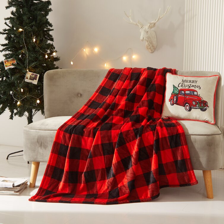 Home Decorators Collection Plush Red Plaid Sherpa Throw Blanket