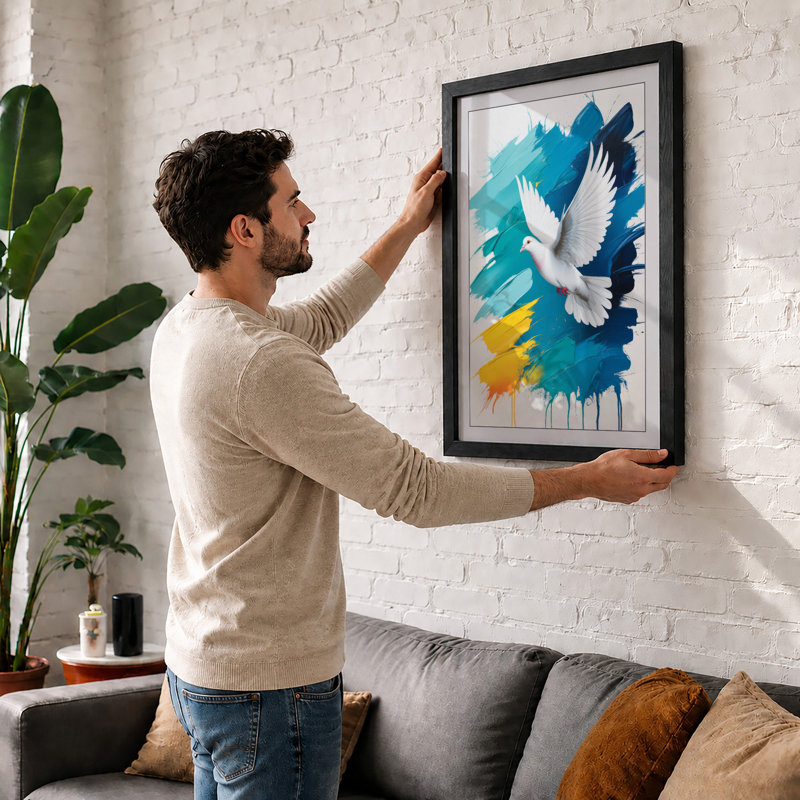 Dove In Flight Modern - Print, Black, A3 - 42.0 x 29.7 cm