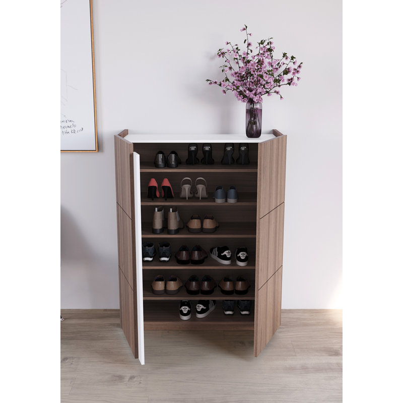 24 Pair Shoe Storage Cabinet, Noyer/White