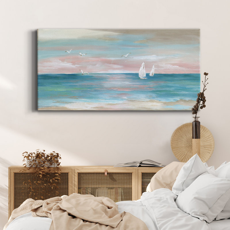 Coucher de soleil pastel - Toile tendue avec châssis de qualité supérieure - Prêt à être accroché