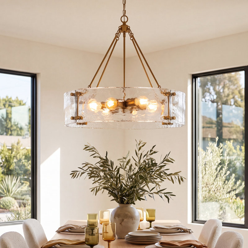 Wellington 6-Light Dimmable Drum Chandelier, Clear