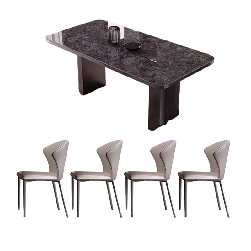Table de salle à manger et chaise Light Luxury, H 29,5 po x L 62,9 po x l 33,4 po, Noir, noir, noir, noir