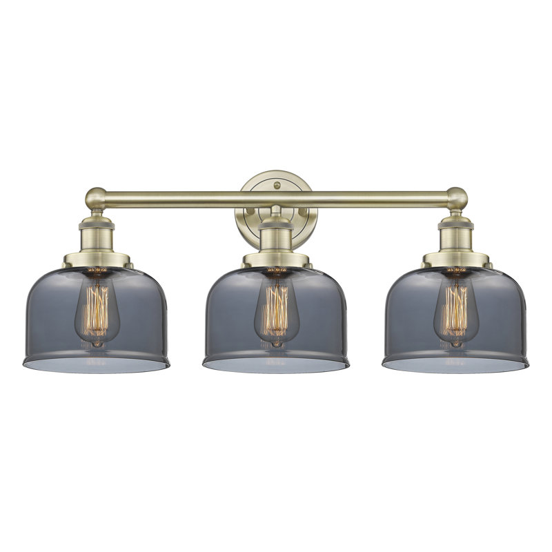 Éclairage pour meuble-lavabo à 3 lumières à intensité variable Raykwan, Laiton antique, Plaqué couleur fumée