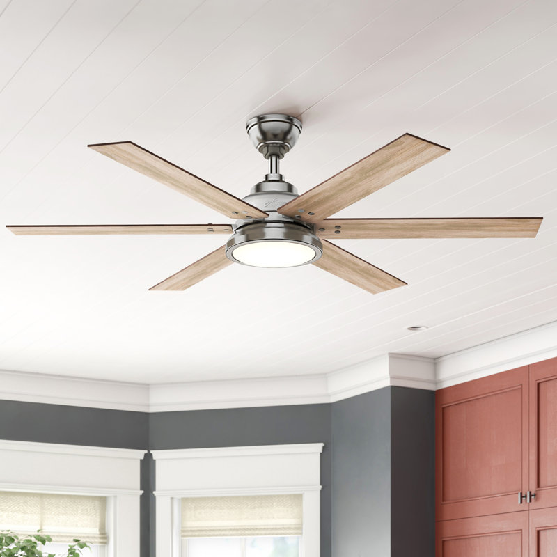 60" Warrant 6 - Blade LED Standard Ceiling Fan with Wall Control and Light Kit Included, Brushed Nickel