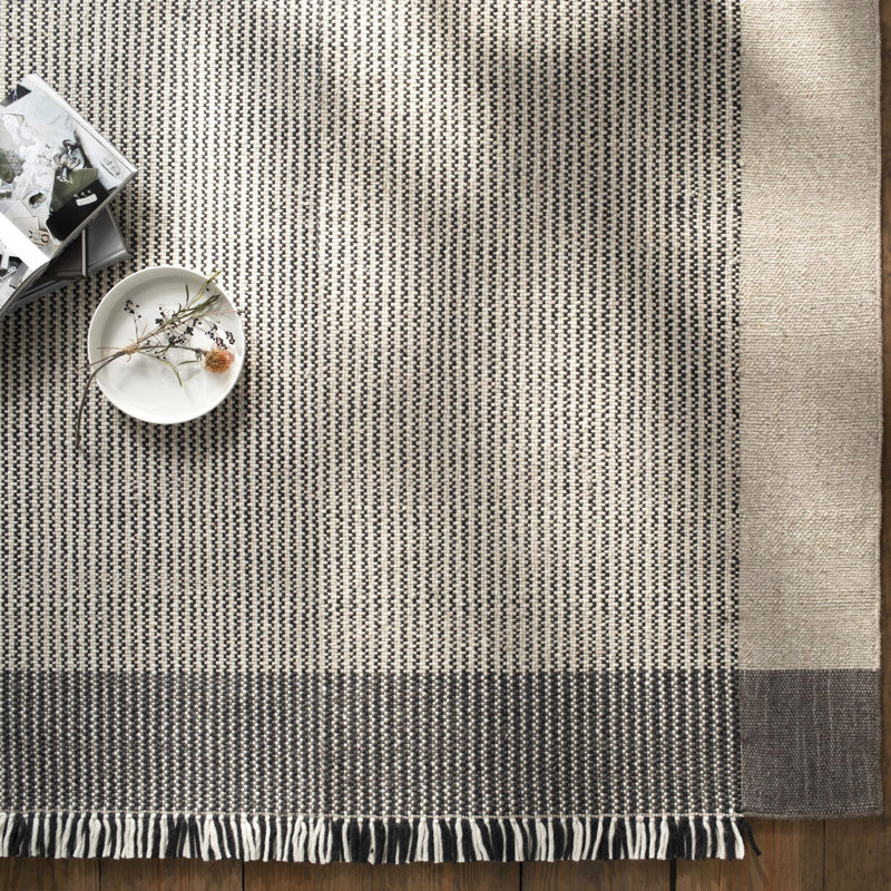 Tapis rayé en laine brun clair / gris anthracite / gris Tina, Tapis de couloir 2 pi 6 po x 8 pi