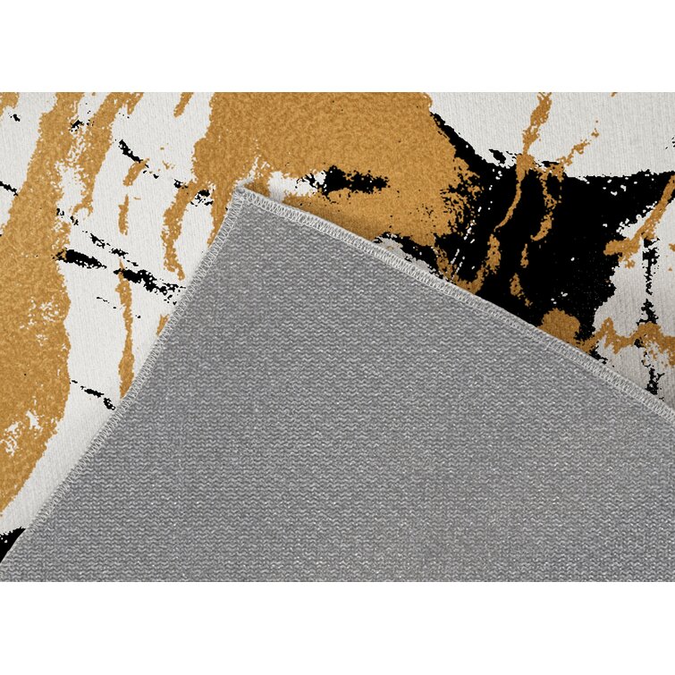 Asao Bordered Gold/Black Indoor/Outdoor Area Rug Wade Logan Pattern: Geometric, Rug Size: Rectangle 8' x 10