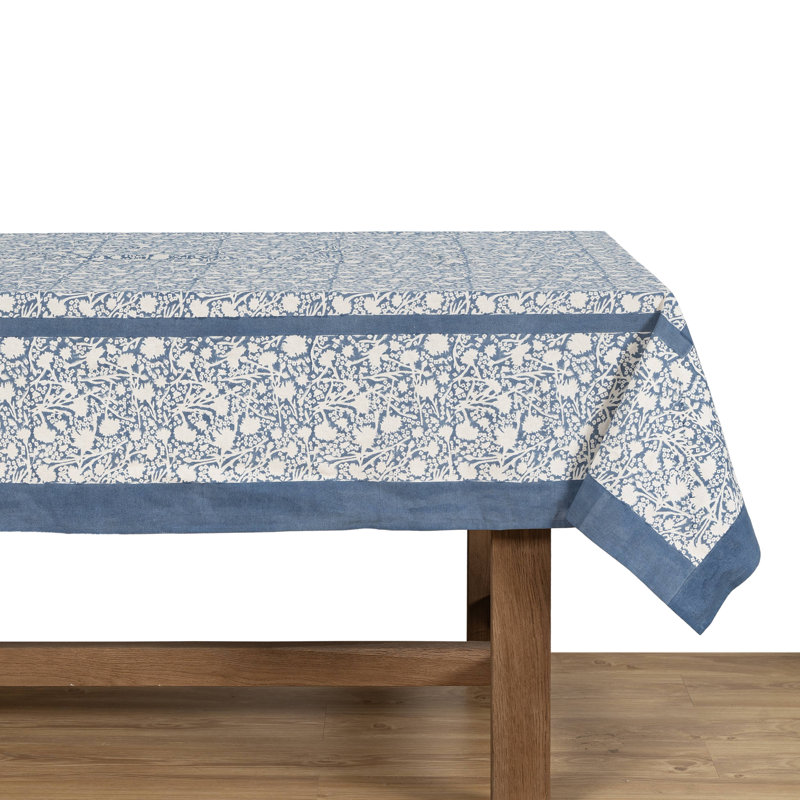 Meadows Handmade Floral Tablecloth, Blue, 128" x 71"