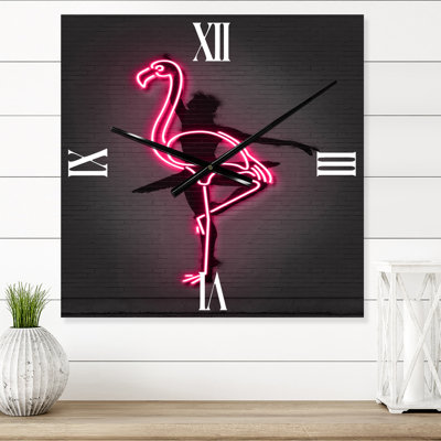 Neon Pink Flamingo and Ballerina - Large Modern Wall Clock