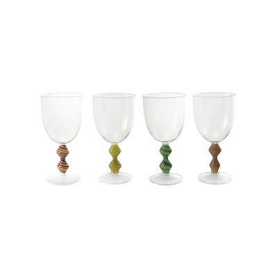 Hand-Blown Wine Glasses With Shaped And Striped Stems