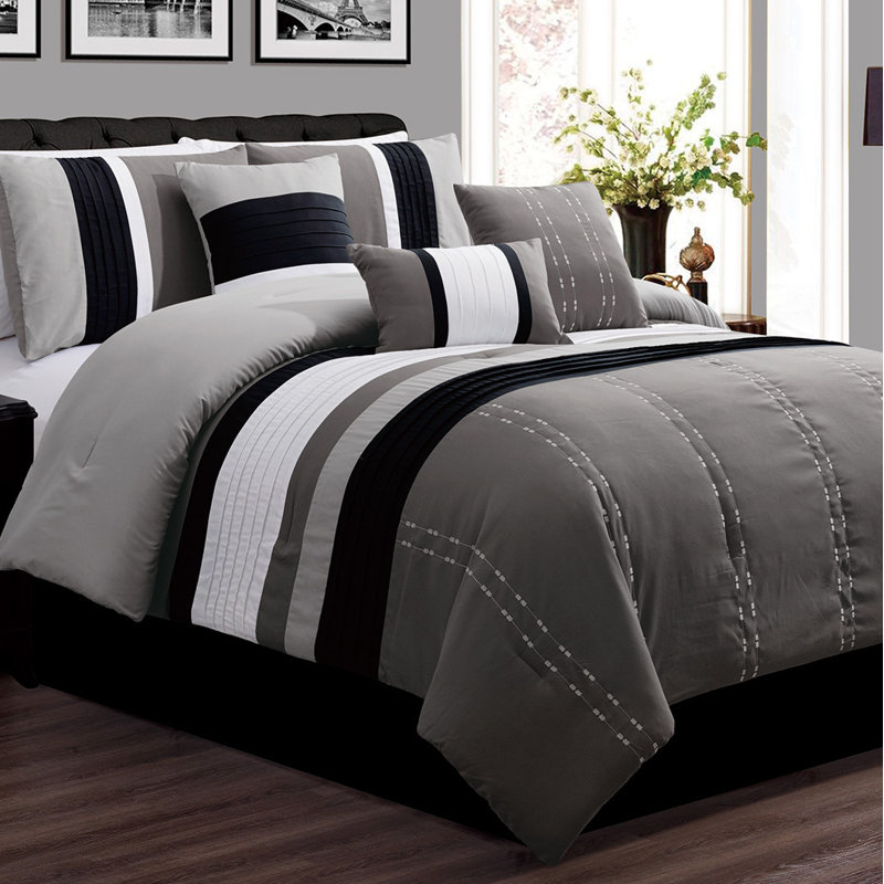 Luxury Bedding Collection Modern & Contemporary Polyester Striped Comforter, King Comforter + 6 Additional Pieces