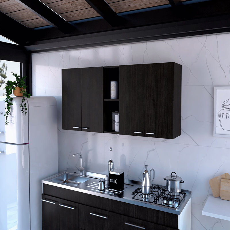 Armoire murale, double porte, deux tablettes extérieures, deux tablettes intérieures, Noir