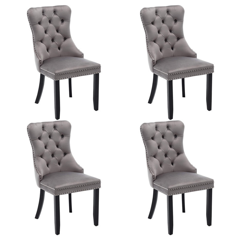 Velvet Upholstered Side Chair in Grey