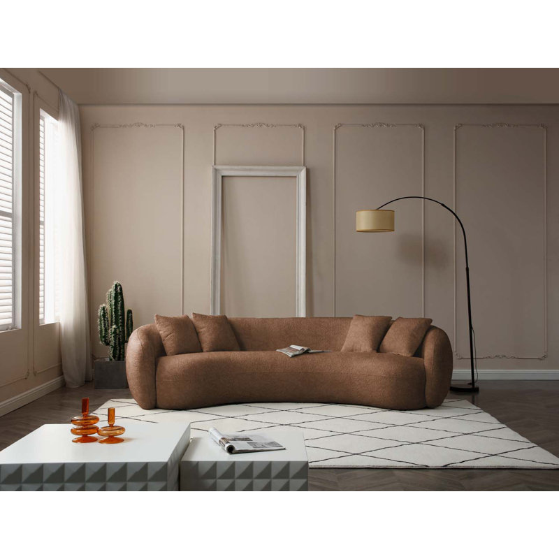 Shaleine 101.4" Curved Sofa, Mid Century Modern Half Moon Living Room Sofa, Brown Boucle