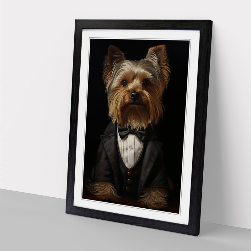 XYZ-FRM-V1223-1721 Yorkshire Terrier In A Suit Painting No.3 - Single Picture Frame Print on Wood, 64cm H x 46cm W x 2cm D
