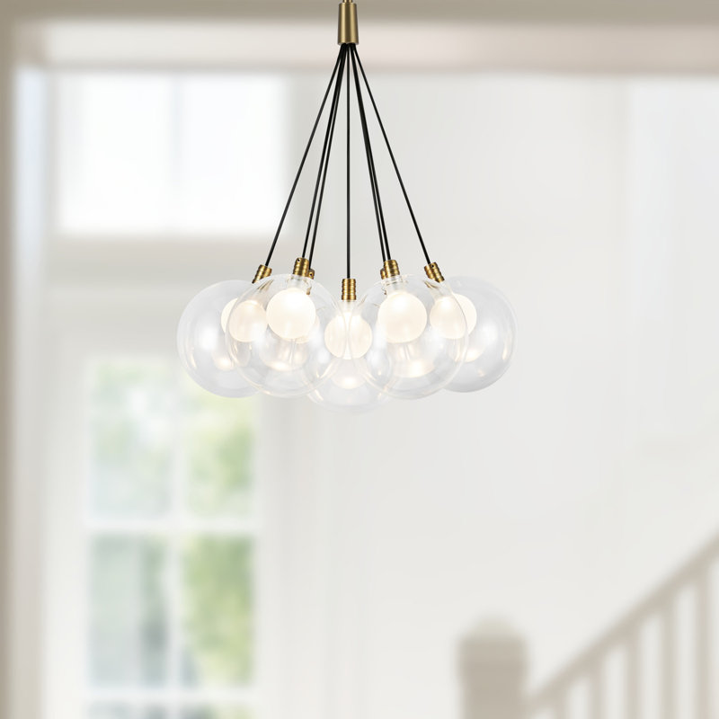 Bolla Steel LED Chandelier, 7, Brushed Gold, 18" H x 16.5" W x 16.5" D