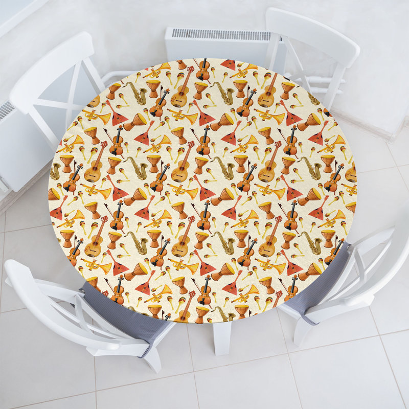 East Urban Home Jazz Music Fitted Round Tablecloth Multicolor, 67.77" Round