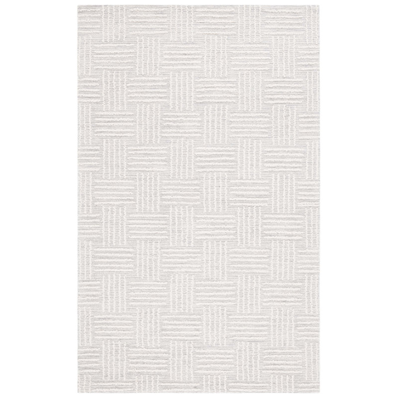 Kohyn Hand Tufted Wool Cotton Geometric Rug in Light Gray/Ivory, Rectangle 5' x 8'