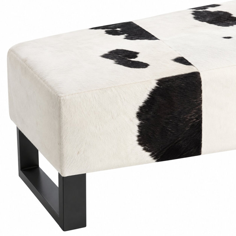 Transitional Black and White Cowhide Bench, Black/White, Black