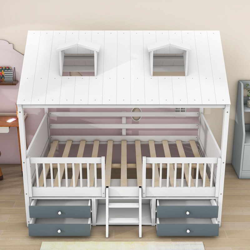 Lit mezzanine avec tiroirs Yacine Kids, Double, Blanc