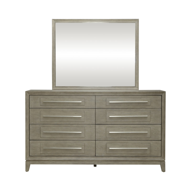 Ensemble de chambre à coucher avec lit à panneaux, commode et miroir Chantee, Grand