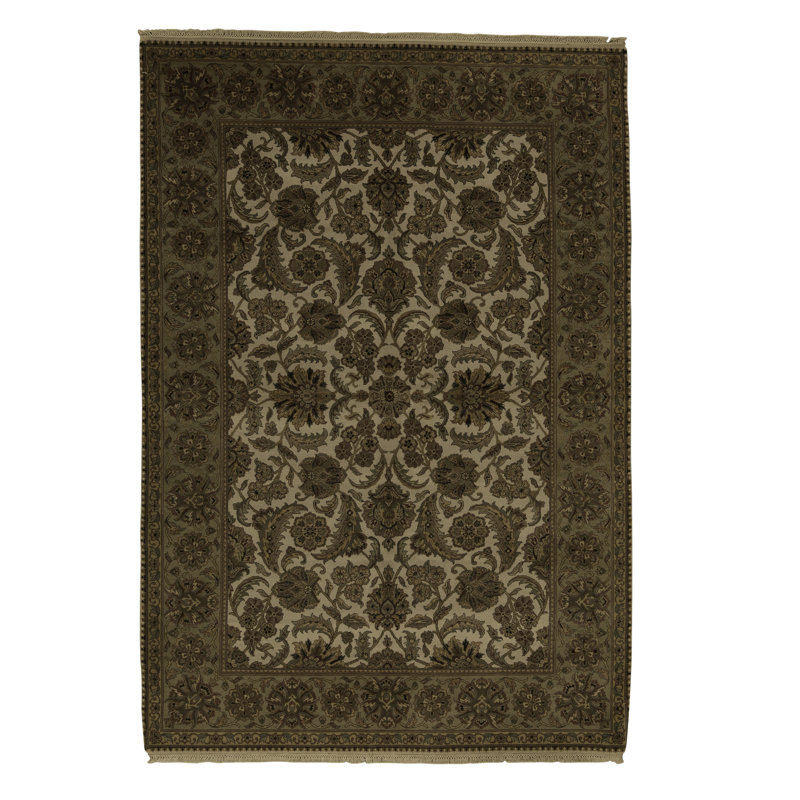 Tapis ivoire et vert clair noué à la main de haute qualité Trinity
