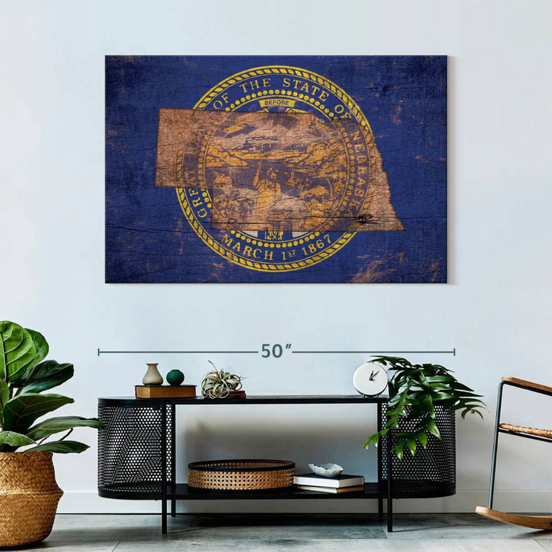 Borges State Map Over Nebraska Flag, 32" H x 48" W