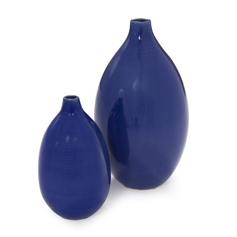 Ensemble de 2 vases de table en céramique bleu cobalt 2 pièces