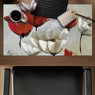 Abstract Red and White Flowers - Modern Beige Gaming Mat