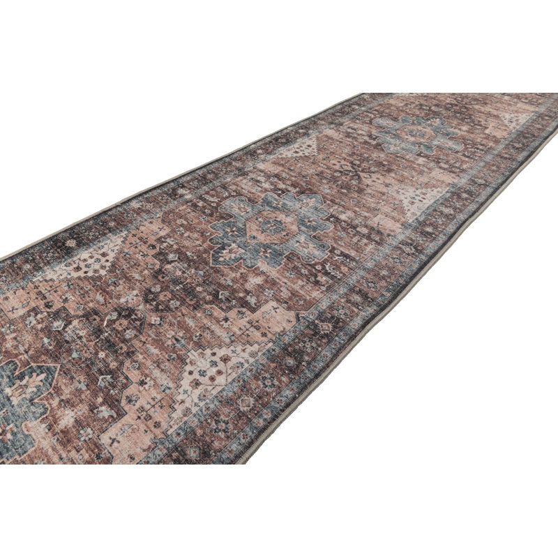 Washable Non Slip Latex Infused Natural Cotton Backing Persian Mahal DISTRESSED Design Low Profile CUSTOM Length Rug Runners
