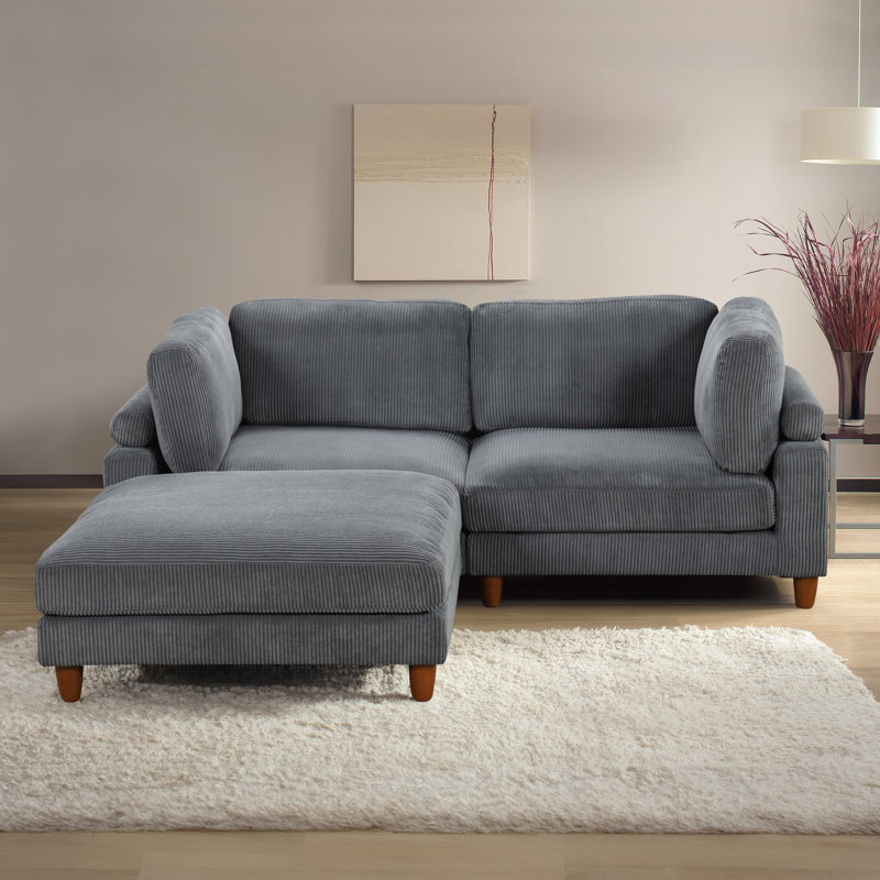 Canapé modulaire réversible avec repose-pieds Avanna, Velours gris velours