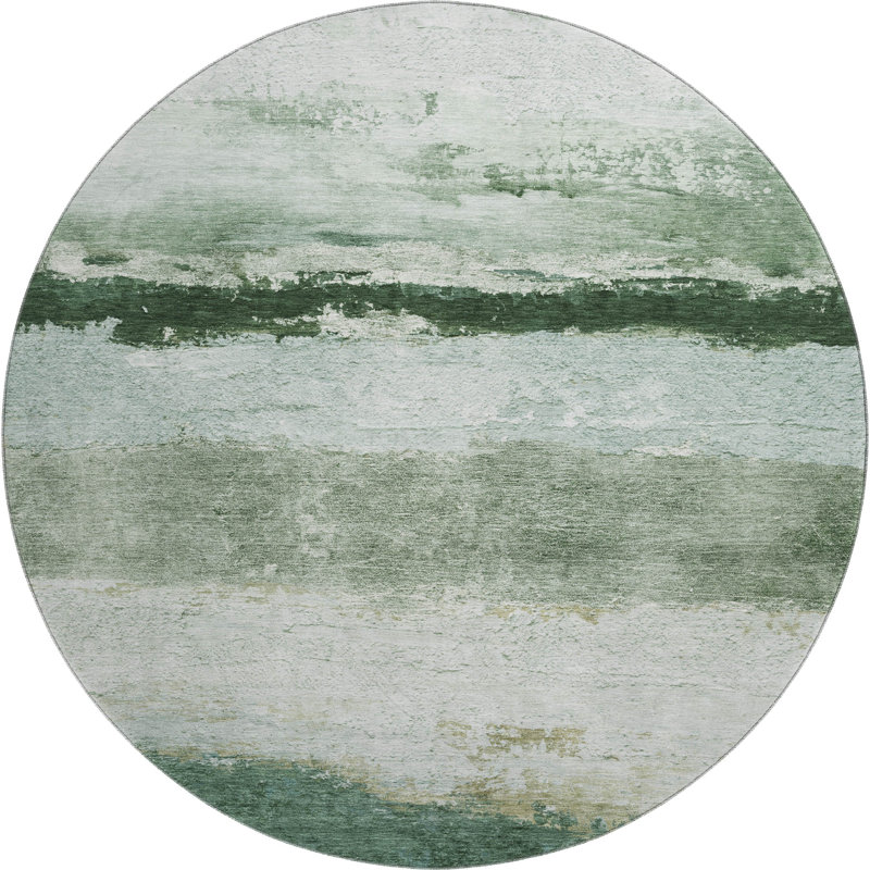Premium Machine Washable Mayfield Striped Rug, Fern, 8' Round