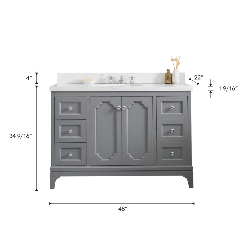 Queen 48" Single Bathroom Vanity Set with Mirror, Standard, Cashmere Grey