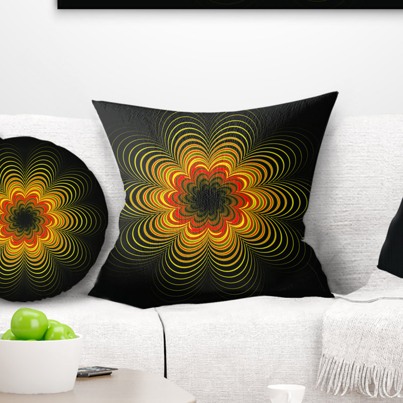 Coussin à imprimé floral psychédélique - fractale jaune, 16 po x 1 po, Coussin décoratif