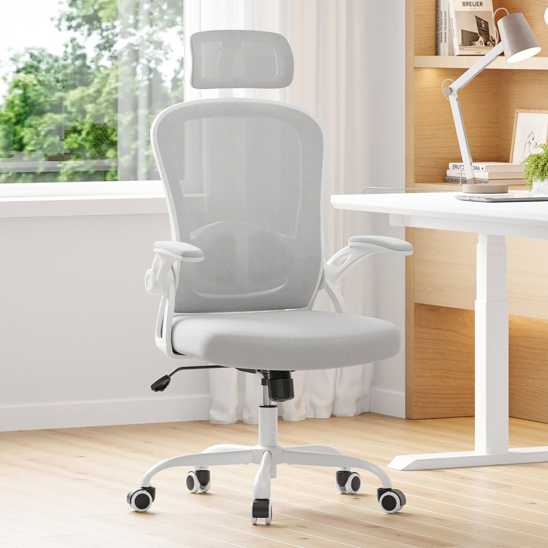 Montclaire Mesh Desk Chair With Adjustable Lumbar Support, White/Grey