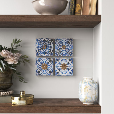 Décoration murale - blanc, bleu, or - ensemble de quatre