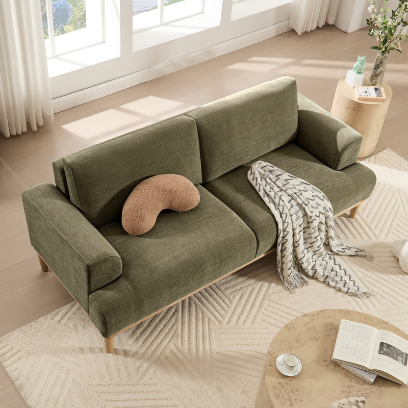 Upholstered Standard Sofa with Solid Wood Legs, Green