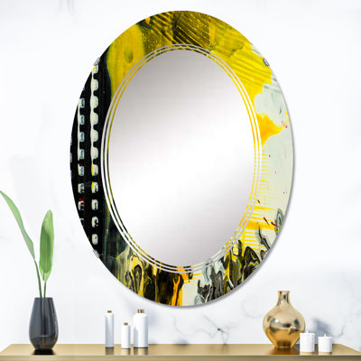 Jaune jaune noir et blanc liquide Art X - miroir mural moderne ovale