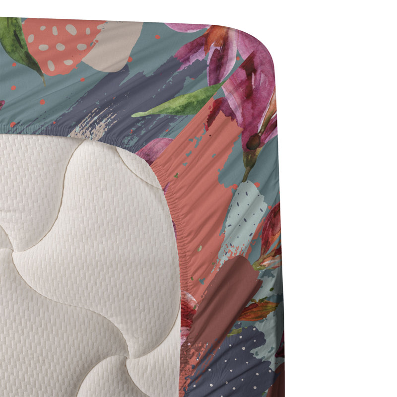 Ambesonne Watercolor Botany Sheet Set 4 Pcs Retro Boho Bloom, Dark Pink Coral Indigo Floral