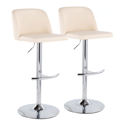 Tabouret de bar contemporain réglable en chrome avec repose-pieds arrondi en T et similicuir crème - ensemble de 2